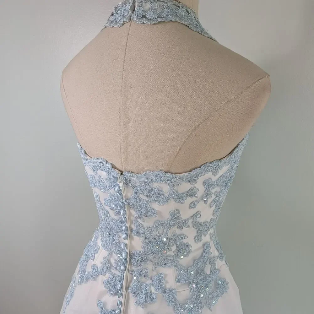 Vtg Jovani Prom Dress Maxi Gown 6 White Blue Y2K Fairy Princess Floral Wedding - Picture 4 of 16